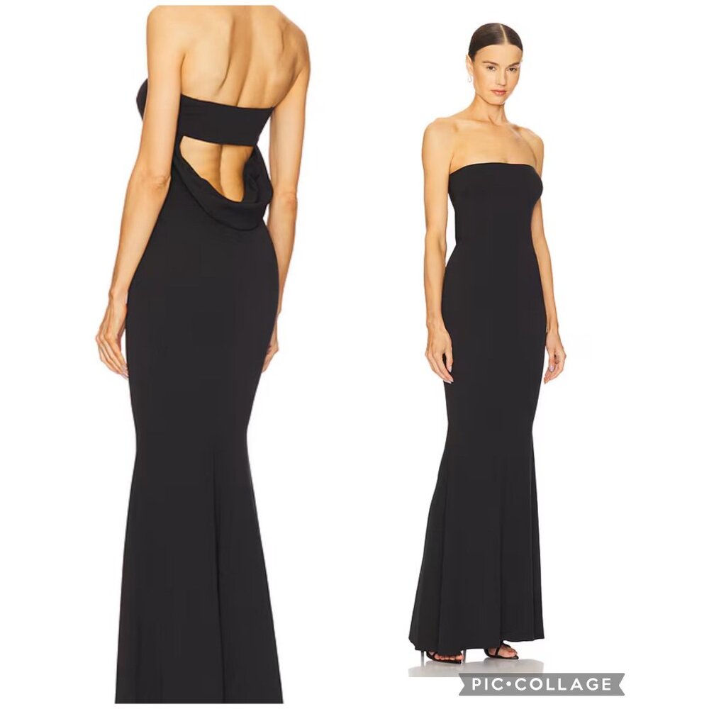 Katie May Black Strapless Maxi Gown with Back Drape